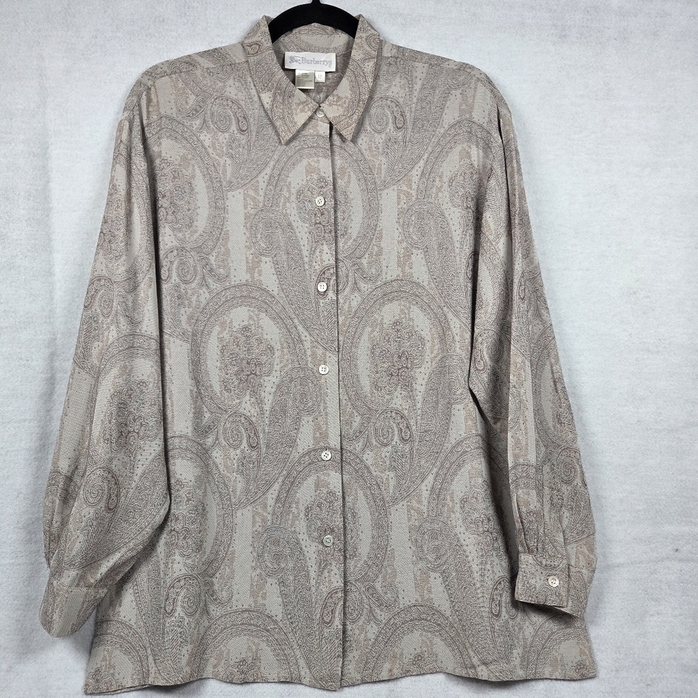 Vintage Burberrys Paisley Button Down Shirt Women's Size 12 Rayon Acetate